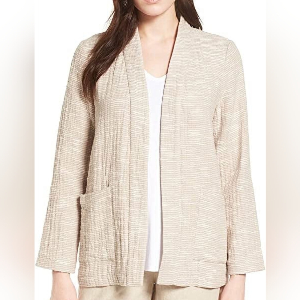 Eileen Fisher Rhythmic Cotton Slub Kimono Jacket in a natural beige color